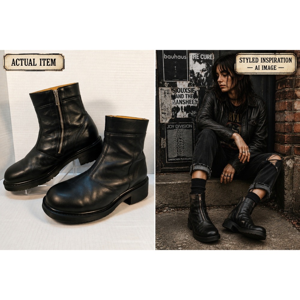 Dr Martens 8464 Boots Women Vintage Made in England Zip Black 8 Excellent Grunge